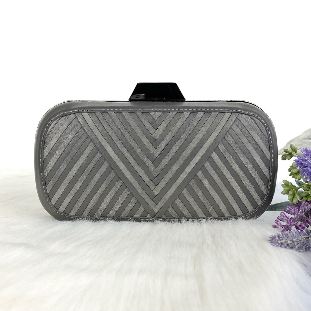 Lili Radu "V" Leather Shell Clutch Gray